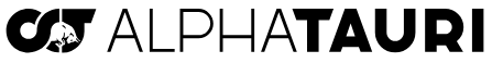 ALPHATAURI Logo in Schwarz auf Weiß, klare Typografie mit stilisiertem Symbol, Markenzeichen der bekannten Alphatauri-Marke